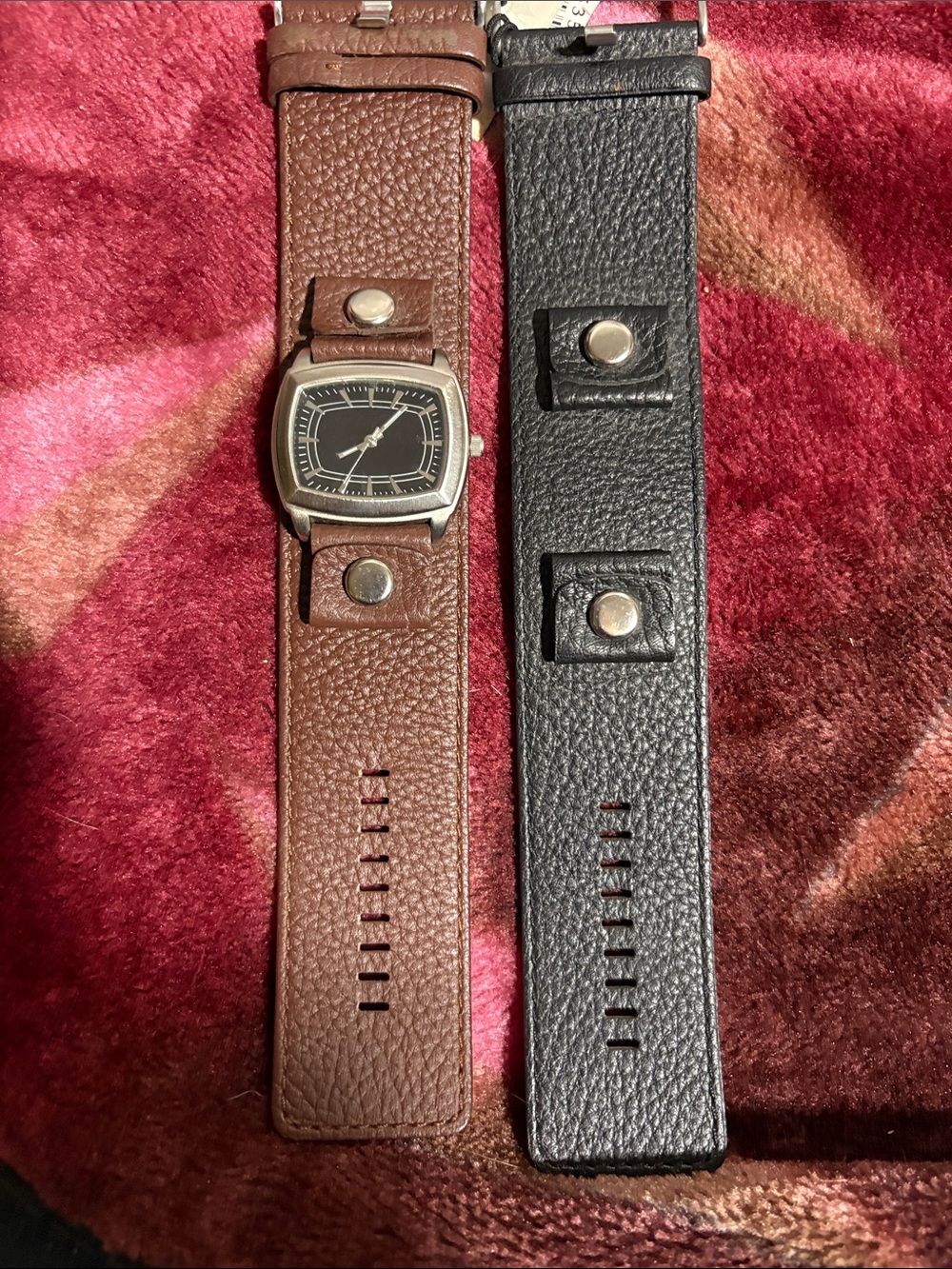 Wilsons Leather Black Pebbled Leather Cuff Strap with Silver Accent